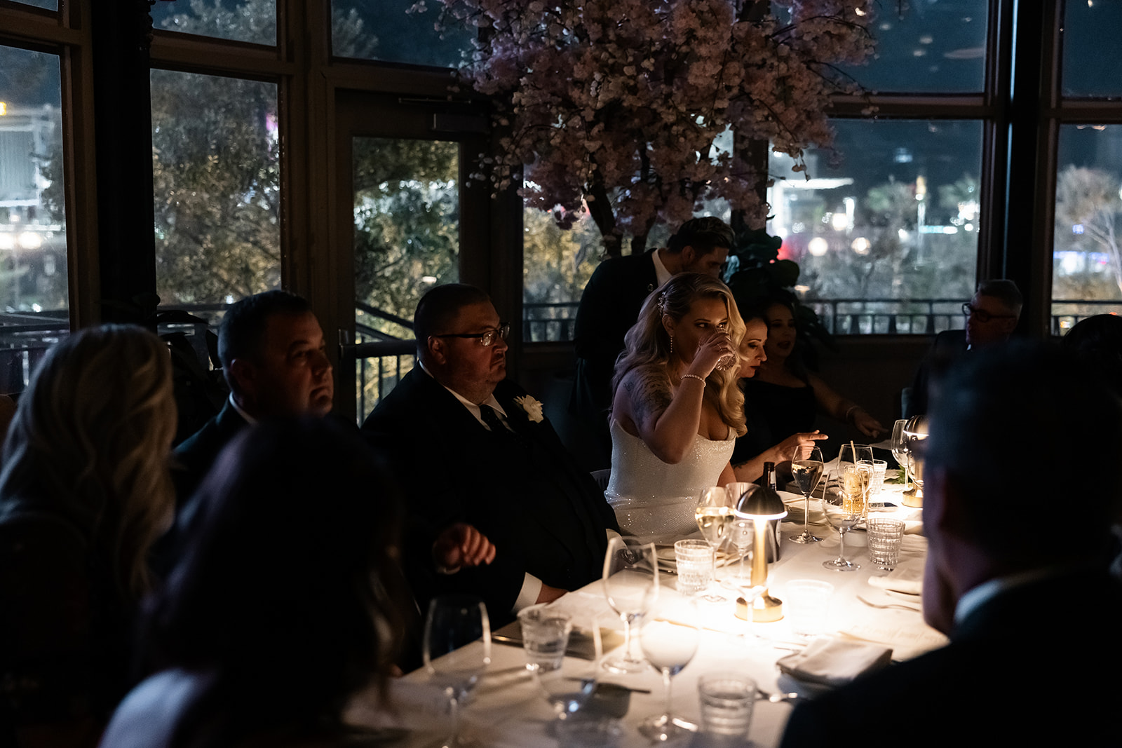 Bride and groom enjoying an intimate Las Vegas post-wedding dinner at Carver Steakhouse