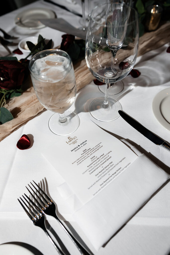 Menu from a Las Vegas micro wedding reception at Lawy's The Prime Rib in Las Vegas