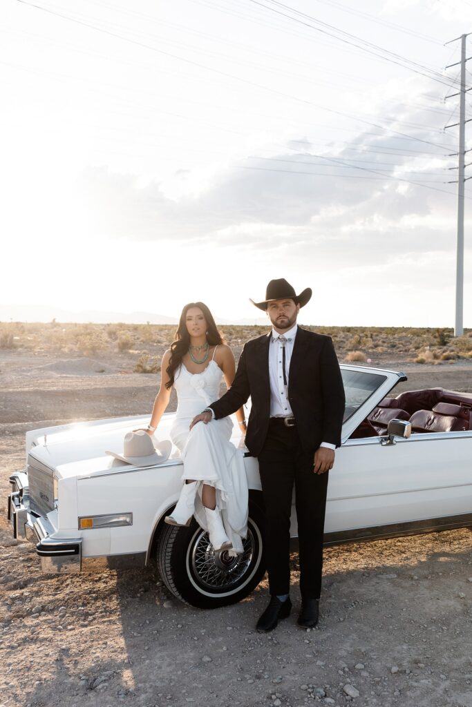 Editorial western engagement photos in Las Vegas in the desert near Lee Canyon