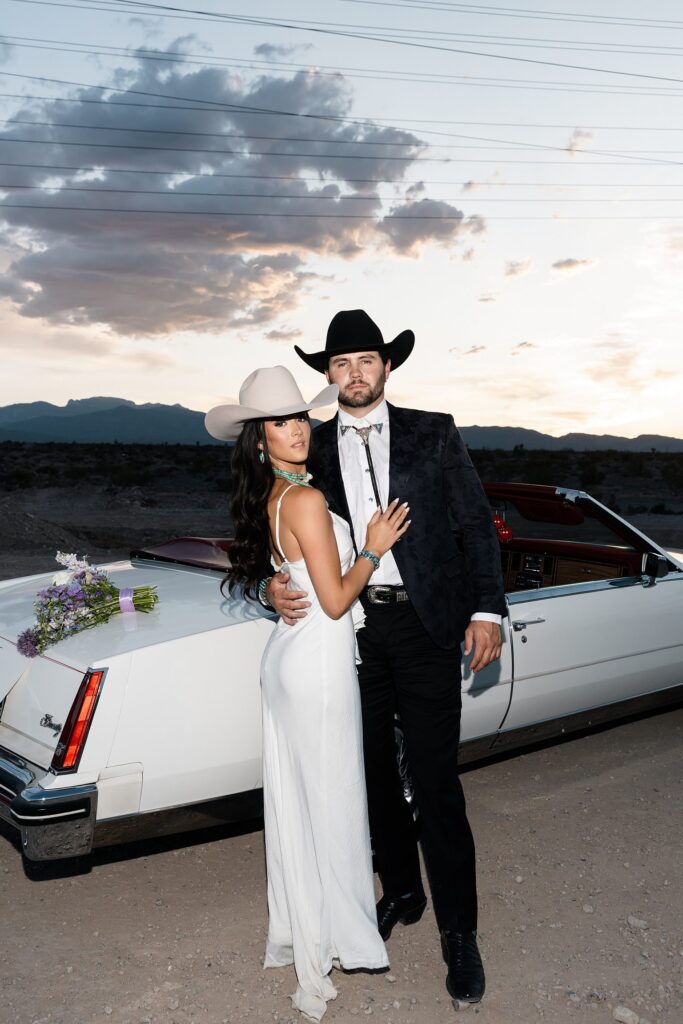 Flash engagement photos from a desert western engagement shoot in the Las Vegas desert near Lee Canyon