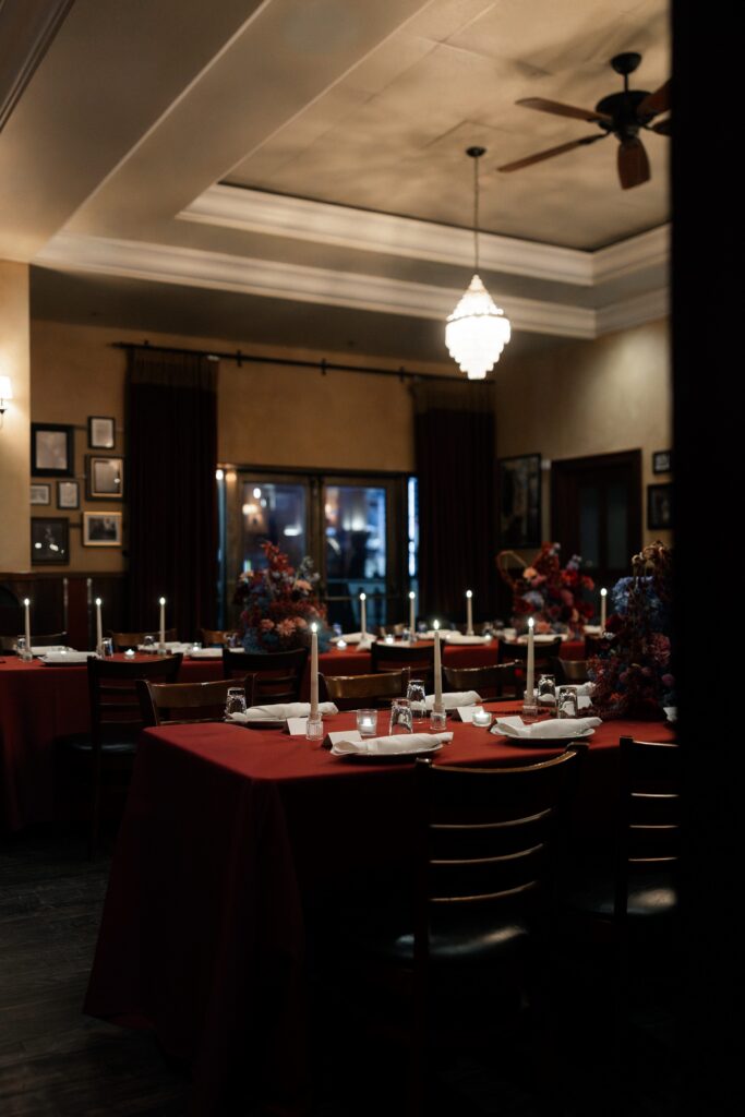 Indoor Las Vegas wedding reception setup at Carmines Italian Restaurant in Las Vegas.
