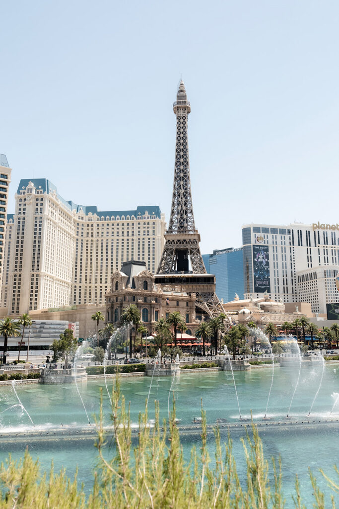 Eiffel Tower and Las Vegas Strip view from Bellagio.