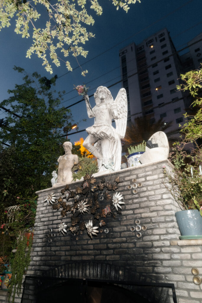 Statue fireplace at The Park on Fremont in Las Vegas.