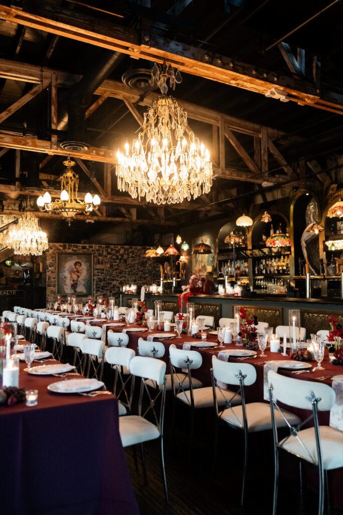 An indoor wedding reception at Commonwealth.