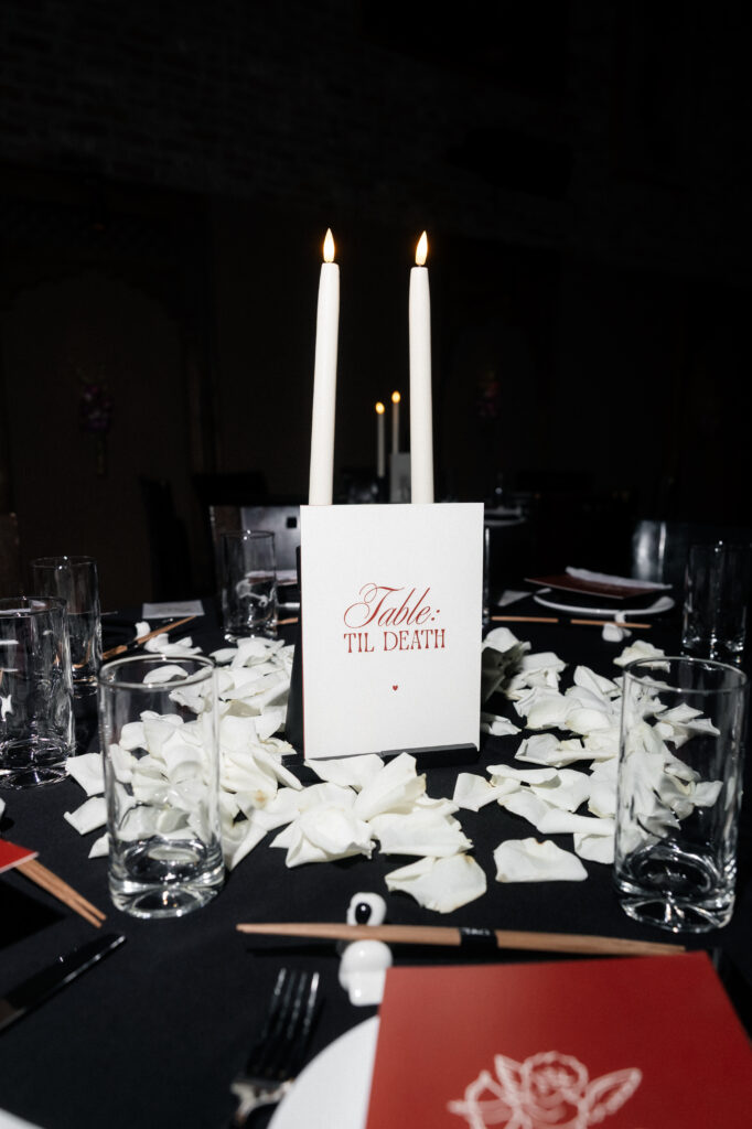 Table setting that says Till Death.