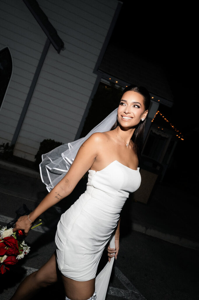 Flash photo of April Love Geary from her Las Vegas elopement photoshoot at A Special Memory Wedding Chapel