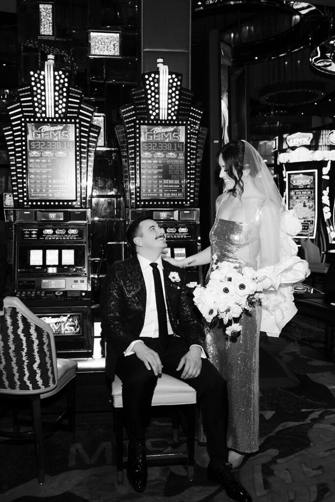 Couple seated together in a Las Vegas casino.