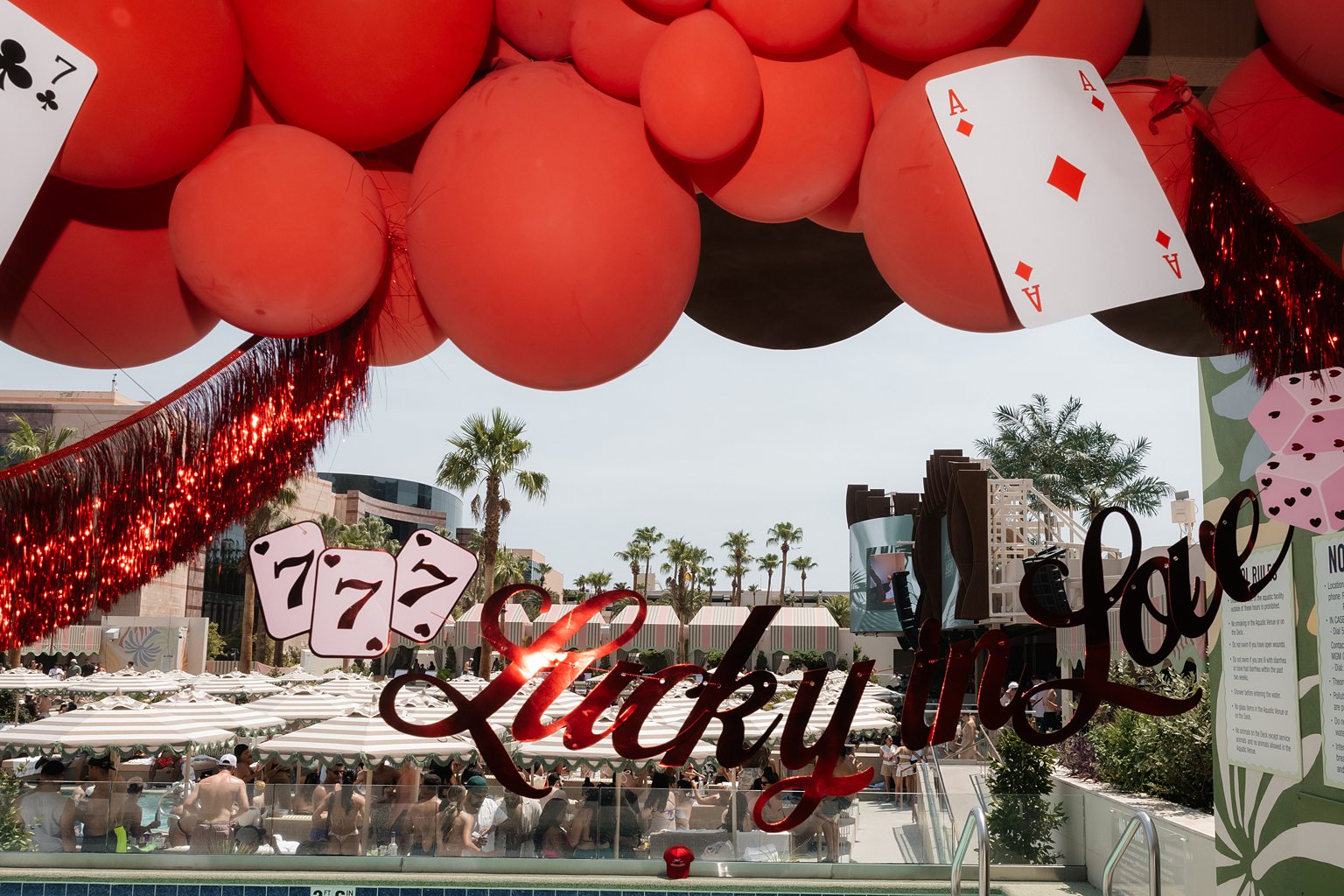 Lucky in love window decorations from a Las Vegas bachelorette party. 
