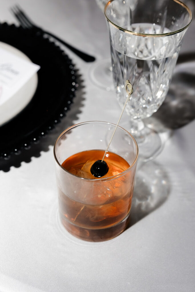 Cocktail sitting on the reception table.