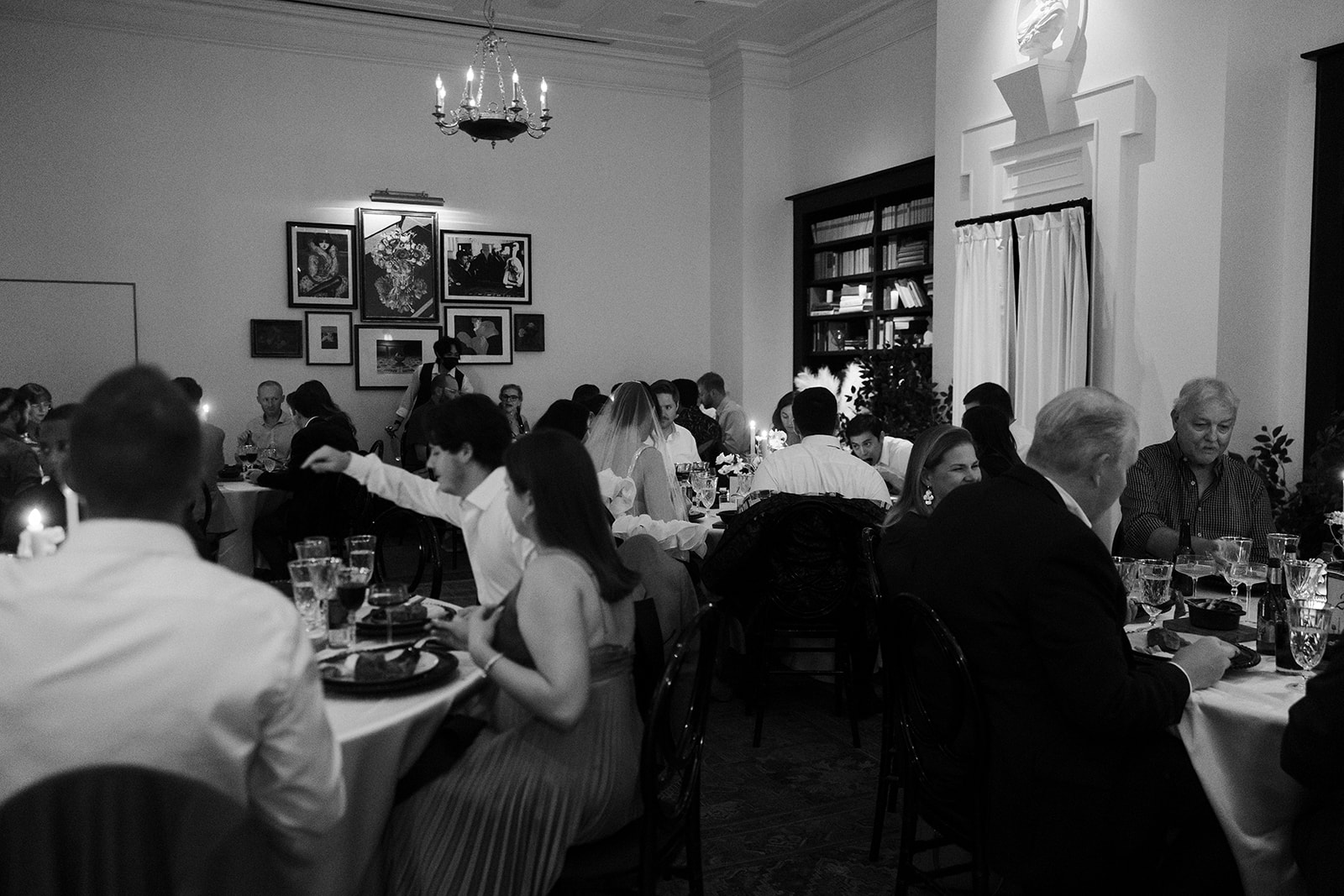 Candid wedding reception photo from a Las Vegas micro wedding in The Parlour at The NoMad Hotel.