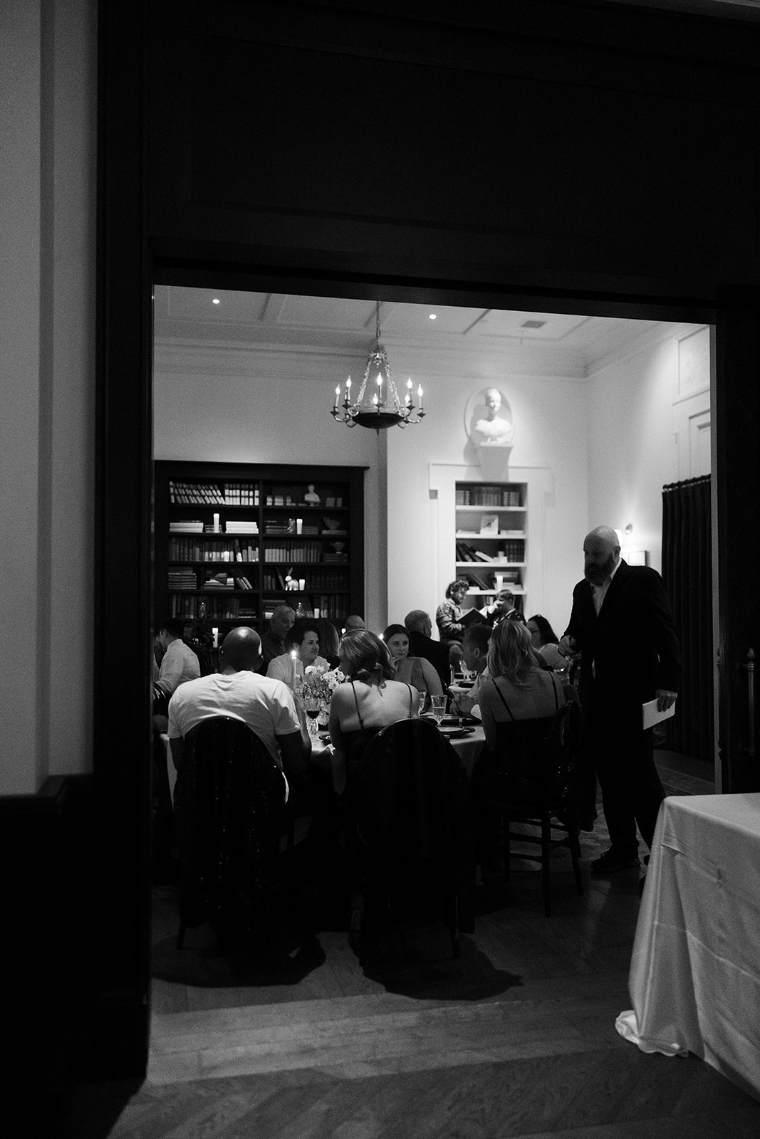 Guests seated for a private dinner inside the NoMad Library Parlour Room in Las Vegas.