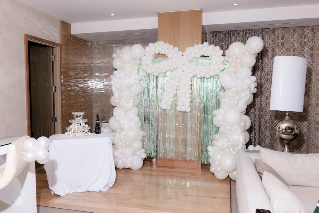 She's Tying The Knot Las Vegas bachelorette party theme set up. 