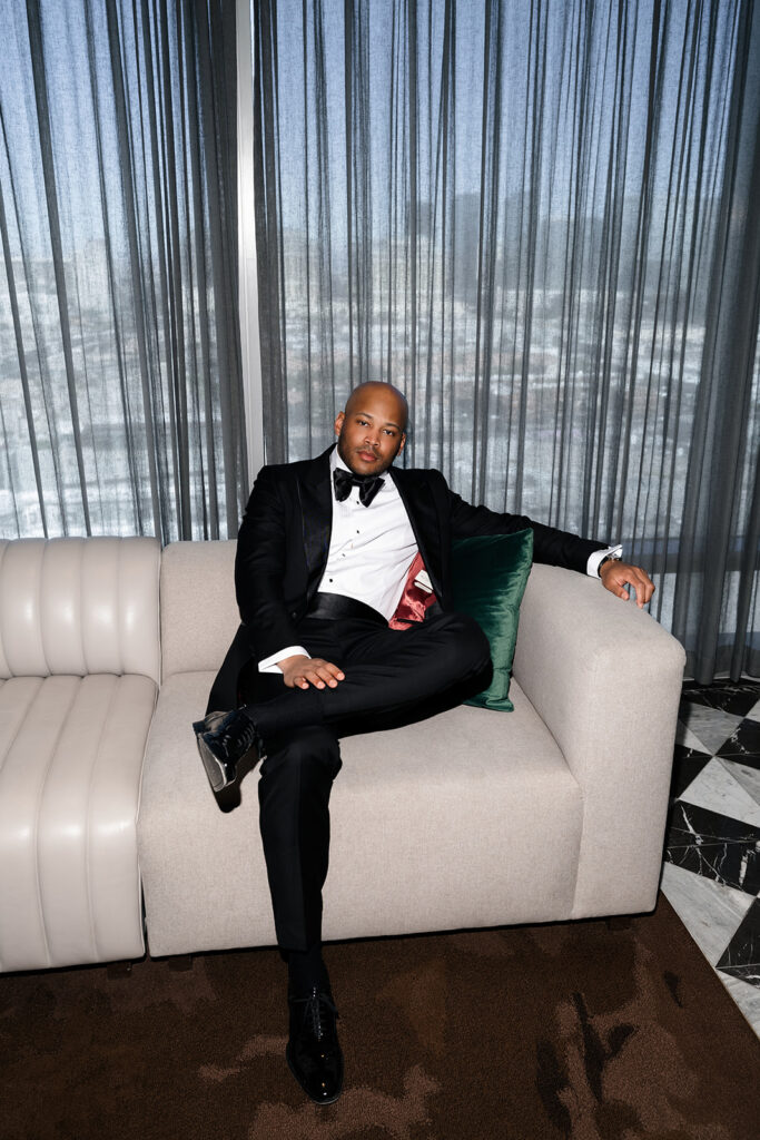 Grooms indoor portraits at his suite at Wynn Las Vegas.