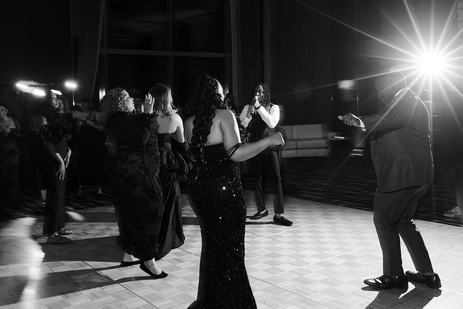 Guests dancing together during a Vegas reception. 