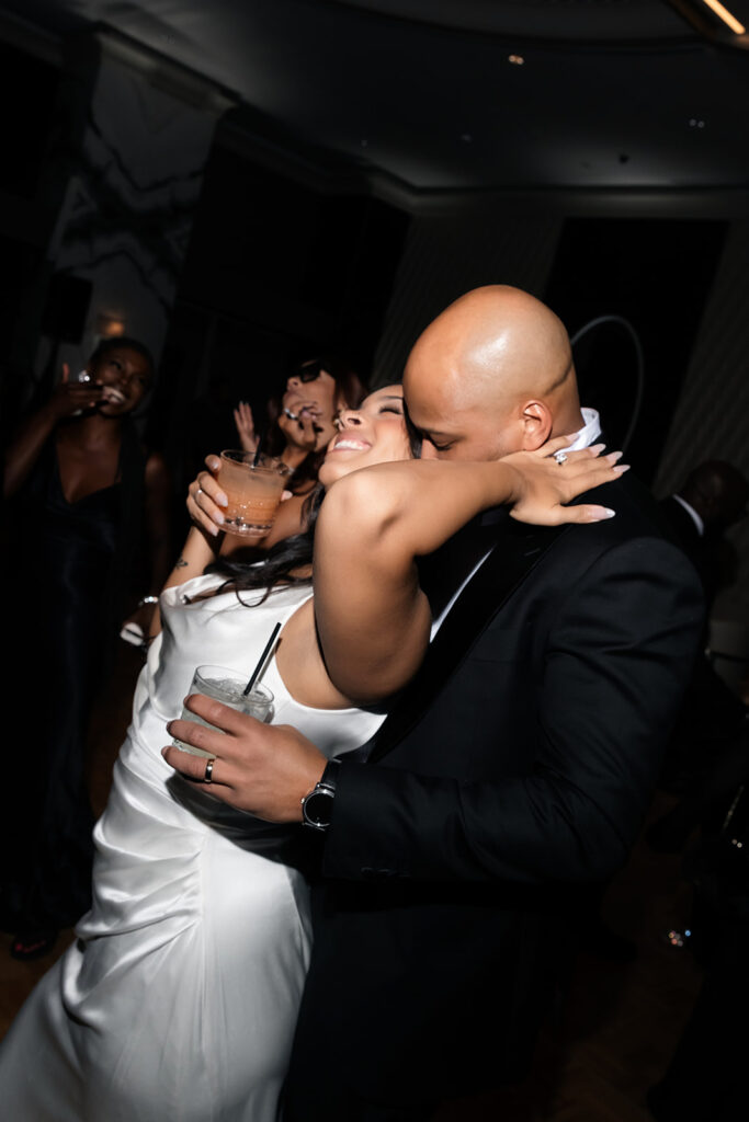 Bride and groom dancing together during their Las Vegas wedding reception at Wynn.