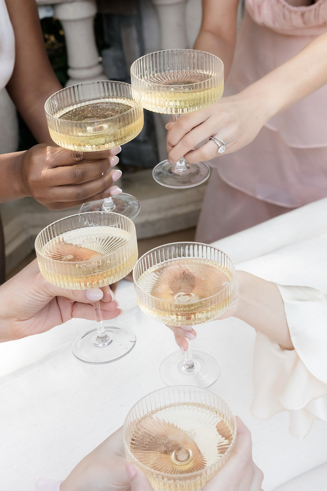 Champagne toast detail during Las Vegas wedding content creator styled shoot.