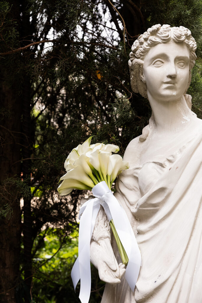 Statue with a wedding bouquet at Venus Garden Chapel at Caesars Palace.