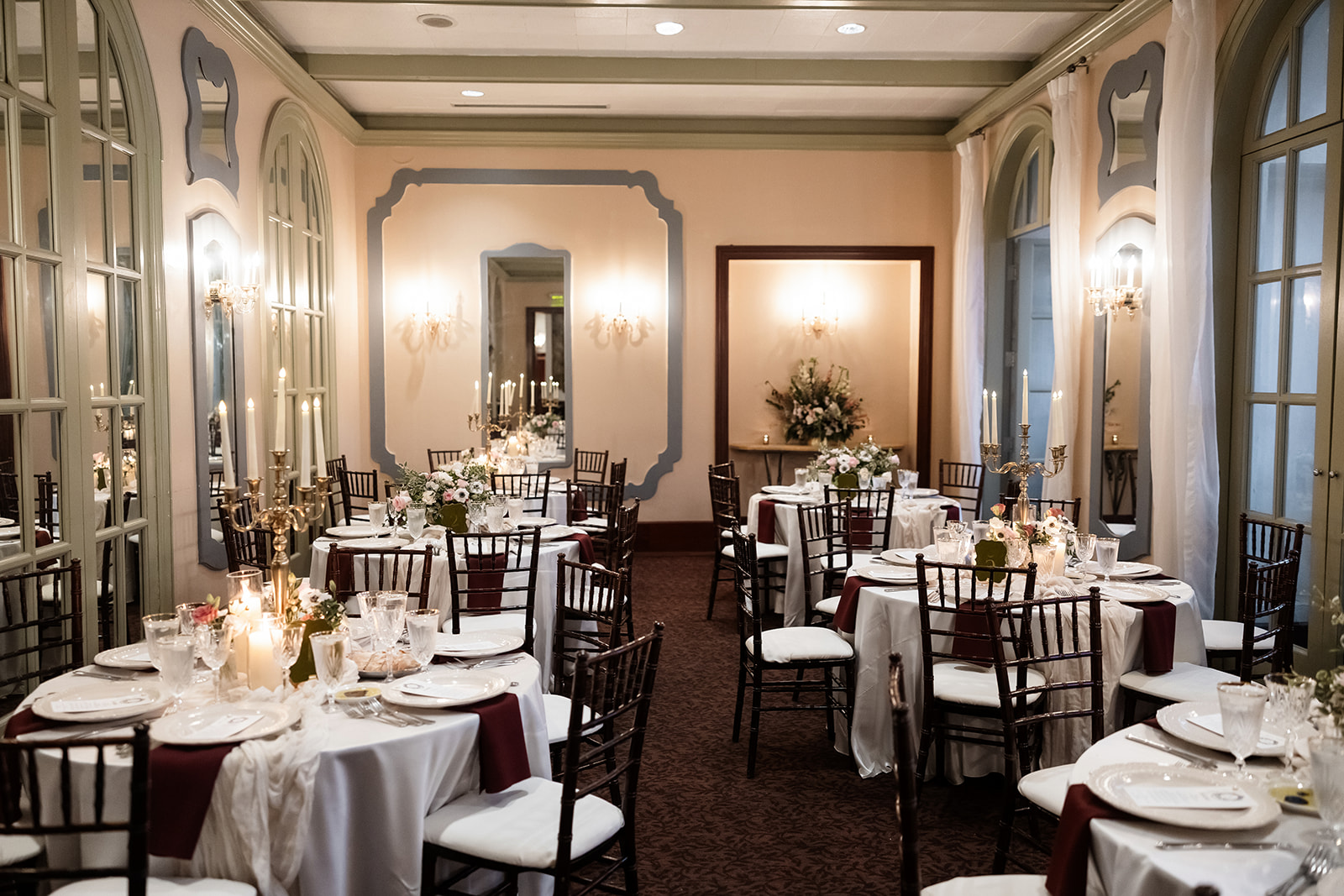 Romantic candlelit reception room setup at Canaletto inside The Venetian Las Vegas.