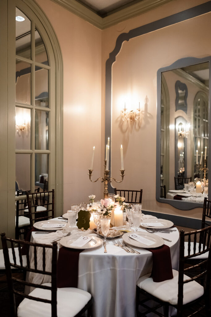 Candlelit reception tables set inside Canaletto at The Venetian in Las Vegas.