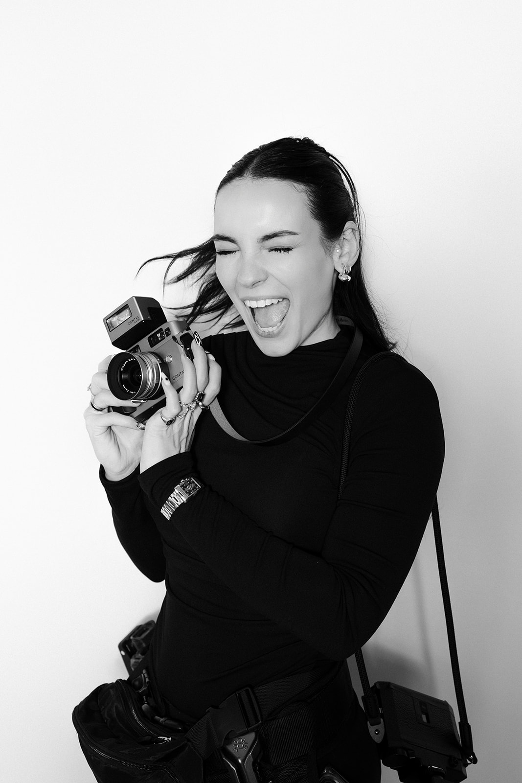 Black and white portrait of Kyra of Risky Exposure Photography