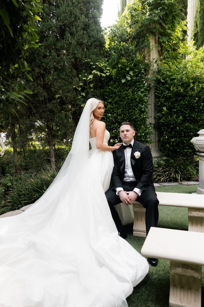 Editorial bride and grooms portraits in Venus Garden Caesars Palace.