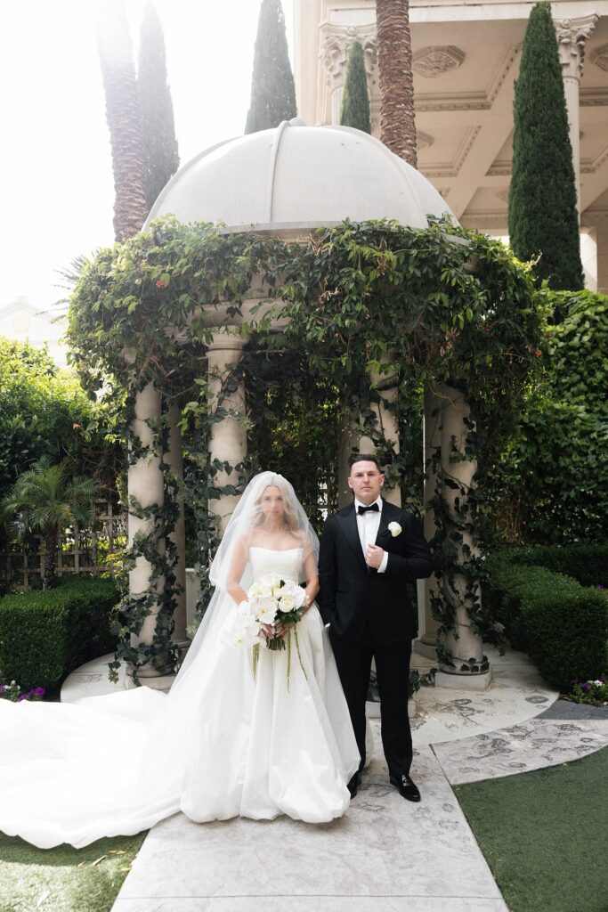 Editorial bride and grooms portraits in Venus Garden at Caesars Palace.