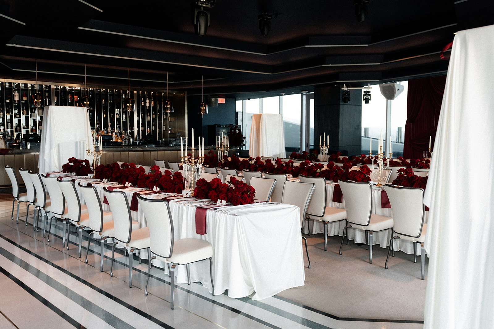 Indoor Las Vegas wedding reception at Ghost Bar at The Palms.